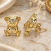 Oro Laminado Stud Earring, Gold Filled Style Teddy Bear Design, with White Cubic Zirconia, Polished, Golden Finish, 02.185.0002