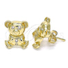 Oro Laminado Stud Earring, Gold Filled Style Teddy Bear Design, with White Cubic Zirconia, Polished, Golden Finish, 02.185.0002