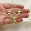 Oro Laminado Earring and Pendant Adult Set, Gold Filled Style Teddy Bear Design, with White Cubic Zirconia, Polished, Golden Finish, 10.185.0009