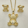 Oro Laminado Earring and Pendant Adult Set, Gold Filled Style Teddy Bear Design, with White Cubic Zirconia, Polished, Golden Finish, 10.185.0009