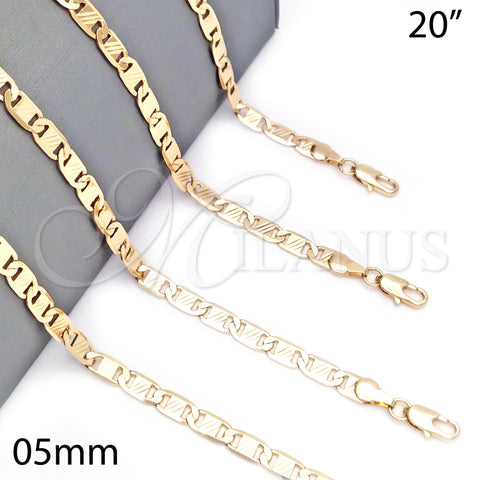 Oro Laminado Basic Necklace, Gold Filled Style Mariner Design, Diamond Cutting Finish, Golden Finish, 04.63.1357.20 (05 MM Thickness, 20 Inches Length)