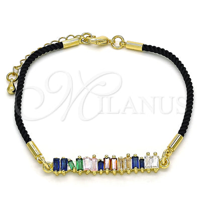 Oro Laminado Fancy Bracelet, Gold Filled Style with Multicolor Cubic Zirconia, Polished, Golden Finish, 03.341.0063.07 (02 MM Thickness, 7 Inches Length)