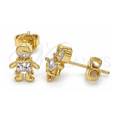 Oro Laminado Stud Earring, Gold Filled Style Little Boy Design, with White Cubic Zirconia, Polished, Golden Finish, 02.156.0416