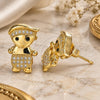 Oro Laminado Stud Earring, Gold Filled Style Little Boy Design, with White and Black Micro Pave, Polished, Golden Finish, 02.156.0417