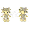 Oro Laminado Stud Earring, Gold Filled Style Little Girl Design, with White and Black Micro Pave, Polished, Golden Finish, 02.156.0418