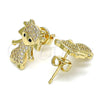 Oro Laminado Stud Earring, Gold Filled Style Little Girl Design, with White and Black Micro Pave, Polished, Golden Finish, 02.156.0418