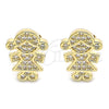 Oro Laminado Stud Earring, Gold Filled Style Little Girl Design, with White Micro Pave, Polished, Golden Finish, 02.156.0419