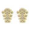 Oro Laminado Stud Earring, Gold Filled Style Little Girl Design, with White Micro Pave, Polished, Golden Finish, 02.156.0419