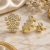 Oro Laminado Stud Earring, Gold Filled Style Little Girl Design, with White Micro Pave, Polished, Golden Finish, 02.156.0419