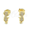 Oro Laminado Stud Earring, Gold Filled Style Little Boy Design, with White Micro Pave, Polished, Golden Finish, 02.156.0420