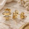 Oro Laminado Stud Earring, Gold Filled Style Little Girl Design, with White Micro Pave, Polished, Golden Finish, 02.156.0421