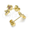Oro Laminado Stud Earring, Gold Filled Style Little Girl Design, with Ruby Micro Pave, Polished, Golden Finish, 02.156.0422
