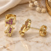 Oro Laminado Stud Earring, Gold Filled Style Little Girl Design, with Ruby Micro Pave, Polished, Golden Finish, 02.156.0422