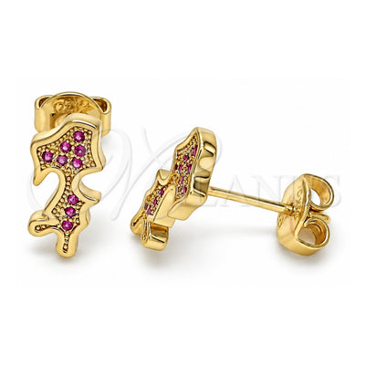 Oro Laminado Stud Earring, Gold Filled Style Little Girl Design, with Ruby Micro Pave, Polished, Golden Finish, 02.156.0422