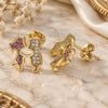 Oro Laminado Stud Earring, Gold Filled Style Little Boy and Little Girl Design, with Ruby Micro Pave, Polished, Golden Finish, 02.156.0423
