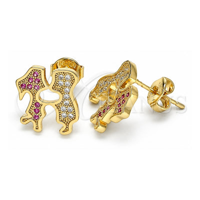 Oro Laminado Stud Earring, Gold Filled Style Little Boy and Little Girl Design, with Ruby Micro Pave, Polished, Golden Finish, 02.156.0423