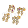 Oro Laminado Stud Earring, Gold Filled Style Little Boy and Little Girl Design, with Ruby Micro Pave, Polished, Golden Finish, 02.156.0423