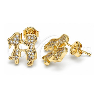 Oro Laminado Stud Earring, Gold Filled Style Little Boy and Little Girl Design, with White Micro Pave, Polished, Golden Finish, 02.156.0423.1