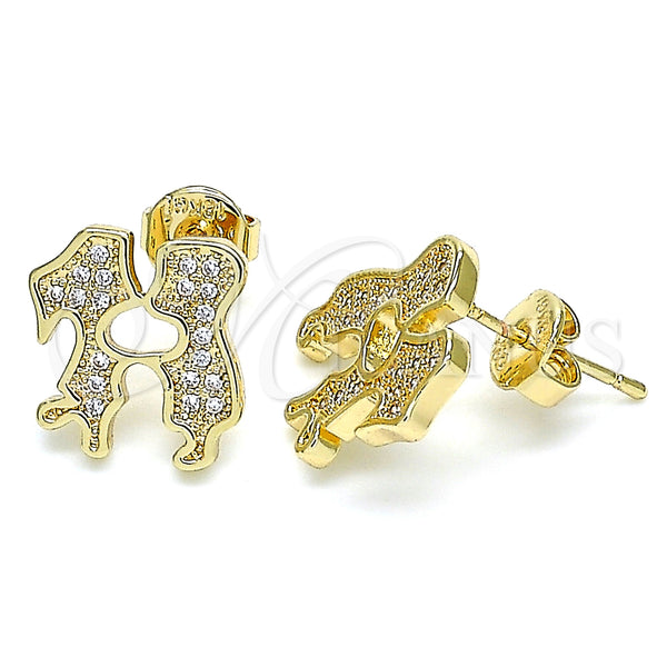 Oro Laminado Stud Earring, Gold Filled Style Little Boy and Little Girl Design, with White Micro Pave, Polished, Golden Finish, 02.156.0423.1