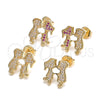 Oro Laminado Stud Earring, Gold Filled Style Little Boy and Little Girl Design, with White Micro Pave, Polished, Golden Finish, 02.156.0423.1