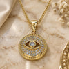Oro Laminado Pendant Necklace, Gold Filled Style Evil Eye Design, with White Micro Pave, Polished, Golden Finish, 04.156.0248.1.20 (02 MM Thickness, 20 Inches Length)