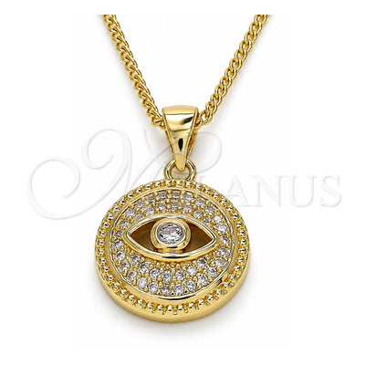 Oro Laminado Pendant Necklace, Gold Filled Style Evil Eye Design, with White Micro Pave, Polished, Golden Finish, 04.156.0248.1.20 (02 MM Thickness, 20 Inches Length)