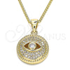 Oro Laminado Pendant Necklace, Gold Filled Style Evil Eye Design, with White Micro Pave, Polished, Golden Finish, 04.156.0248.1.20 (02 MM Thickness, 20 Inches Length)