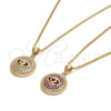 Oro Laminado Pendant Necklace, Gold Filled Style Evil Eye Design, with White Micro Pave, Polished, Golden Finish, 04.156.0248.1.20 (02 MM Thickness, 20 Inches Length)