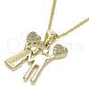 Oro Laminado Pendant Necklace, Gold Filled Style Heart Design, with White Micro Pave, Polished, Golden Finish, 04.156.0252.20 (02 MM Thickness, 20 Inches Length)