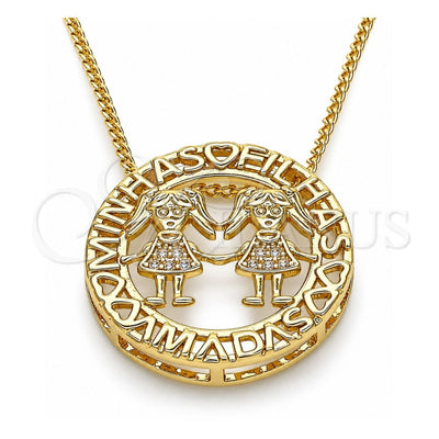 Oro Laminado Pendant Necklace, Gold Filled Style Little Girl Design, with White Micro Pave, Polished, Golden Finish, 04.156.0253.20 (02 MM Thickness, 20 Inches Length)