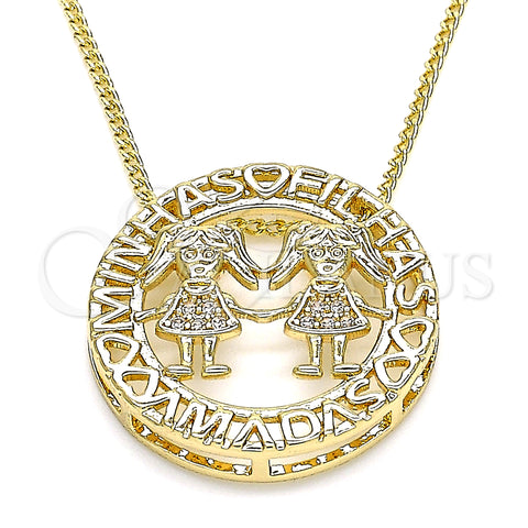 Oro Laminado Pendant Necklace, Gold Filled Style Little Girl Design, with White Micro Pave, Polished, Golden Finish, 04.156.0253.20 (02 MM Thickness, 20 Inches Length)