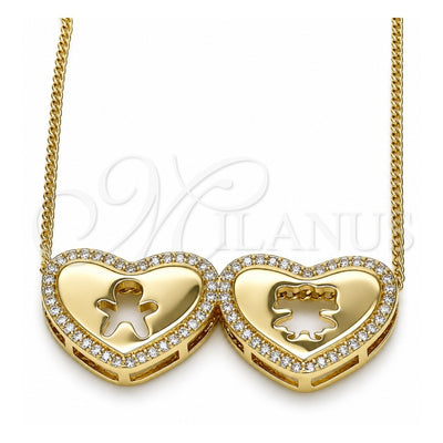Oro Laminado Pendant Necklace, Gold Filled Style Heart and Little Girl Design, with White Micro Pave, Polished, Golden Finish, 04.156.0257.20 (02 MM Thickness, 20 Inches Length)
