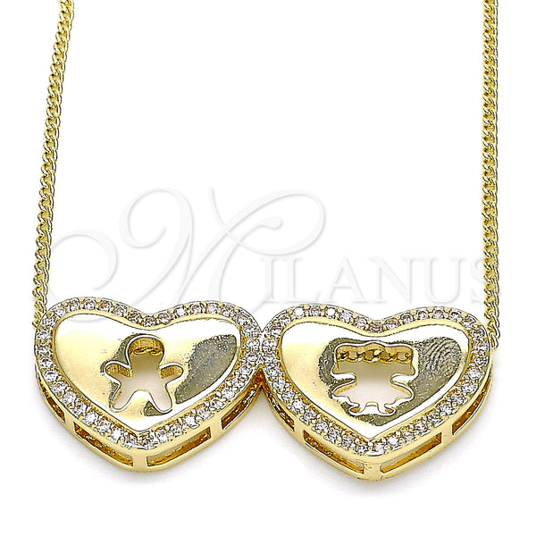Oro Laminado Pendant Necklace, Gold Filled Style Heart and Little Girl Design, with White Micro Pave, Polished, Golden Finish, 04.156.0257.20 (02 MM Thickness, 20 Inches Length)