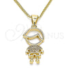 Oro Laminado Pendant Necklace, Gold Filled Style Little Boy Design, with White Micro Pave, Polished, Golden Finish, 04.156.0260.20 (02 MM Thickness, 20 Inches Length)