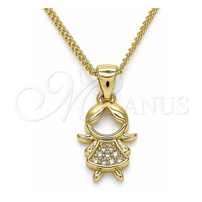 Oro Laminado Pendant Necklace, Gold Filled Style Little Girl Design, with White Micro Pave, Polished, Golden Finish, 04.156.0261.20 (02 MM Thickness, 20 Inches Length)