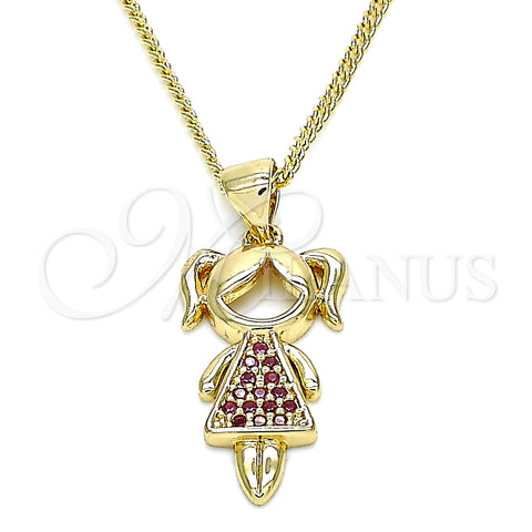 Oro Laminado Pendant Necklace, Gold Filled Style Little Girl Design, with Ruby Micro Pave, Polished, Golden Finish, 04.156.0263.1.20 (02 MM Thickness, 20 Inches Length)