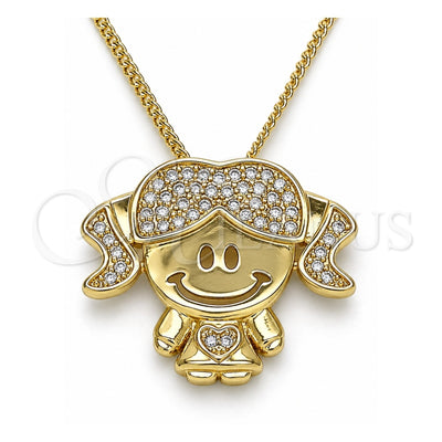 Oro Laminado Pendant Necklace, Gold Filled Style Little Girl and Heart Design, with White Micro Pave, Polished, Golden Finish, 04.156.0267.20 (02 MM Thickness, 20 Inches Length)
