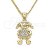 Oro Laminado Pendant Necklace, Gold Filled Style Little Girl Design, with White Micro Pave, Polished, Golden Finish, 04.156.0273.20 (02 MM Thickness, 20 Inches Length)