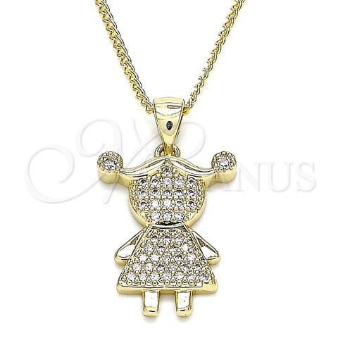 Oro Laminado Pendant Necklace, Gold Filled Style Little Girl Design, with White Micro Pave, Polished, Golden Finish, 04.156.0275.20 (02 MM Thickness, 20 Inches Length)