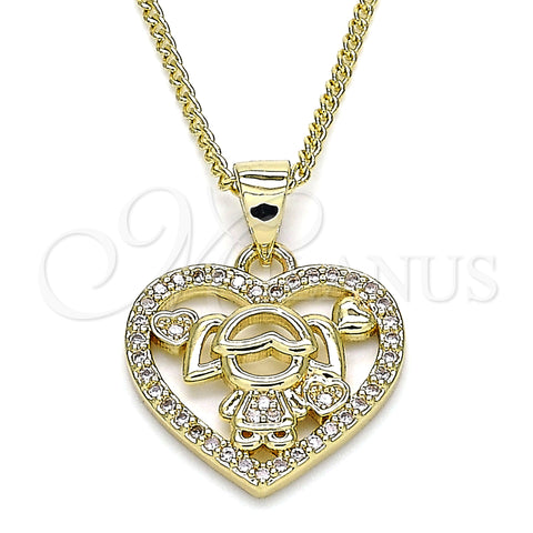 Oro Laminado Pendant Necklace, Gold Filled Style Heart and Little Girl Design, with White Micro Pave, Polished, Golden Finish, 04.156.0276.20 (02 MM Thickness, 20 Inches Length)