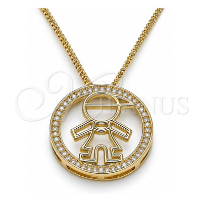 Oro Laminado Pendant Necklace, Gold Filled Style Little Boy Design, with White Micro Pave, Polished, Golden Finish, 04.156.0278.20 (02 MM Thickness, 20 Inches Length)