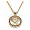 Oro Laminado Pendant Necklace, Gold Filled Style Little Girl Design, with Ruby Micro Pave, Polished, Golden Finish, 04.156.0105.2.20 (02 MM Thickness, 20 Inches Length)