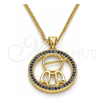 Oro Laminado Pendant Necklace, Gold Filled Style Little Boy Design, with Sapphire Blue Micro Pave, Polished, Golden Finish, 04.156.0279.20 (02 MM Thickness, 20 Inches Length)