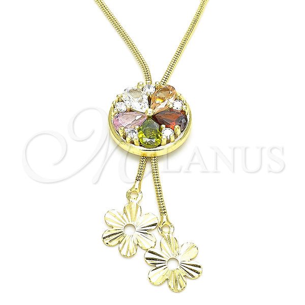 Gold Filled Necklace — Fancy Necklace Flower Design with Multicolor Cubic Zirconia — main product view — SKU 133412 | Oro Laminado collar — elegante Necklace flor diseño with Multicolor Cubic Zirconia — SKU 133412