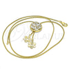 Oro Laminado Fancy Necklace, Gold Filled Style Flower Design, with White Cubic Zirconia, Polished, Golden Finish, 04.347.0005.1.20 (01 MM Thickness, 20 Inches Length)
