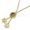 Oro Laminado Fancy Necklace, Gold Filled Style Flower Design, with Garnet and White Cubic Zirconia, Polished, Golden Finish, 04.347.0006.20 (01 MM Thickness, 20 Inches Length)