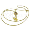 Oro Laminado Fancy Necklace, Gold Filled Style Flower Design, with Garnet and White Cubic Zirconia, Polished, Golden Finish, 04.347.0006.20 (01 MM Thickness, 20 Inches Length)