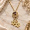 Oro Laminado Fancy Necklace, Gold Filled Style Flower Design, with Garnet and White Cubic Zirconia, Polished, Golden Finish, 04.347.0006.20 (01 MM Thickness, 20 Inches Length)