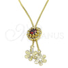 Oro Laminado Fancy Necklace, Gold Filled Style Flower Design, with Garnet and White Cubic Zirconia, Polished, Golden Finish, 04.347.0006.20 (01 MM Thickness, 20 Inches Length)