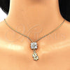 Oro Laminado Fancy Necklace, Gold Filled Style Flower and Baguette Design, with White Cubic Zirconia, Polished, Golden Finish, 04.347.0009.20 (01 MM Thickness, 20 Inches Length)